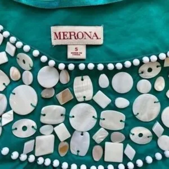 Merona Kelly Embellished Beaded Neckline Sleeveless Teal Green Tank Top Size S - Picture 5 of 11